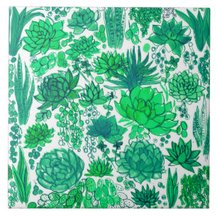 Succulent garden ceramic tile