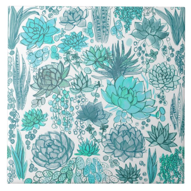 Succulent garden ceramic tile (Front)