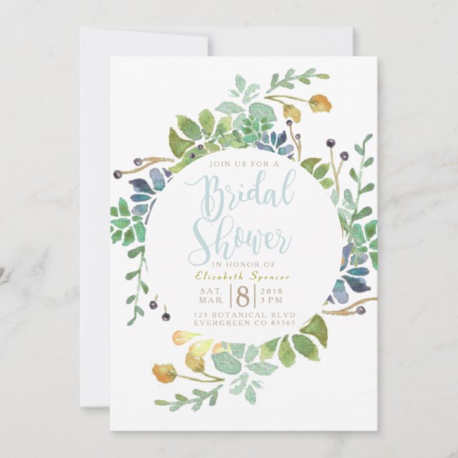 Succulent Garden Circle | Watercolor Bridal Shower Invitation (Front)