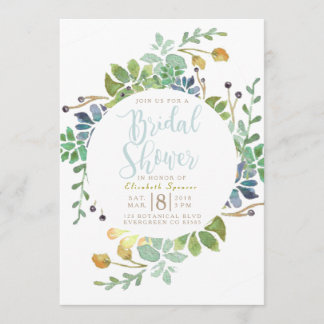 Succulent Garden Circle | Watercolor Bridal Shower Invitation