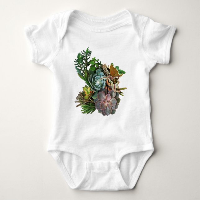 Succulent garden design baby bodysuit (Front)