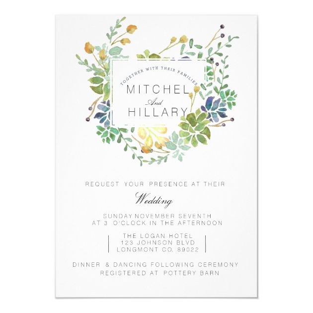 Succulent Garden | Floral Watercolor Wedding Invitation