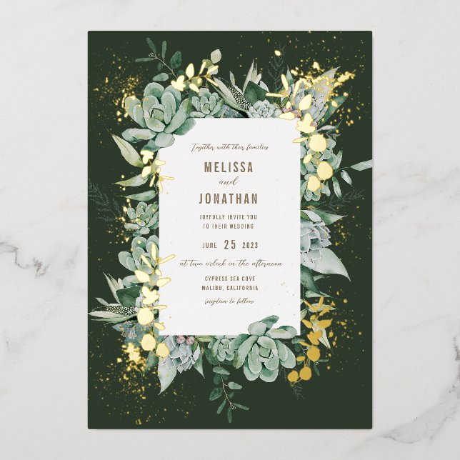 Succulent Garden Foil Invitation (Front)