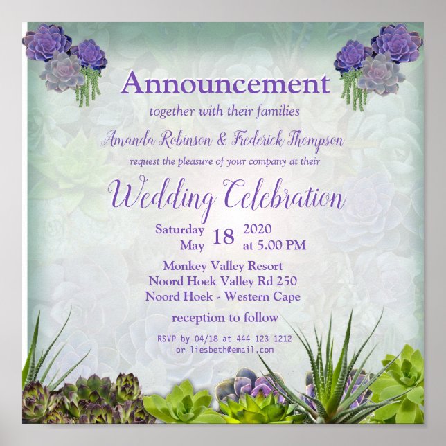 Succulent garden Hues of Sea foam & Lavender Poster (Front)