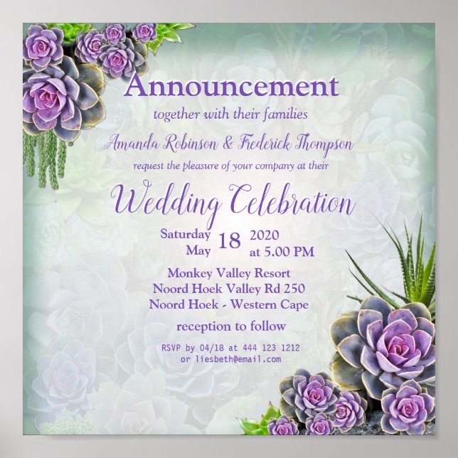 Succulent garden Hues of Sea Green & Lavender Poster (Front)