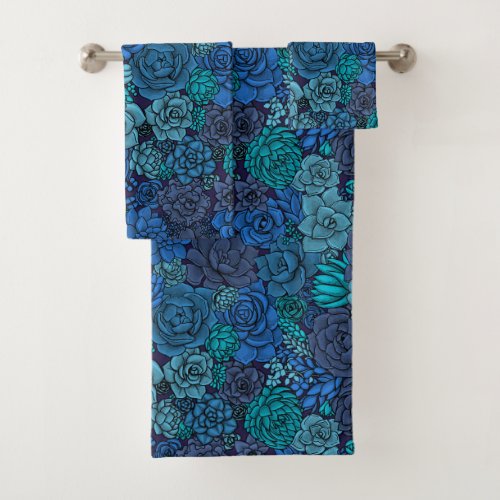 Succulent garden in blue bath towel set