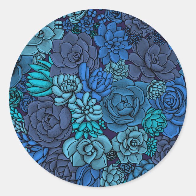 Succulent garden in blue classic round sticker (Front)