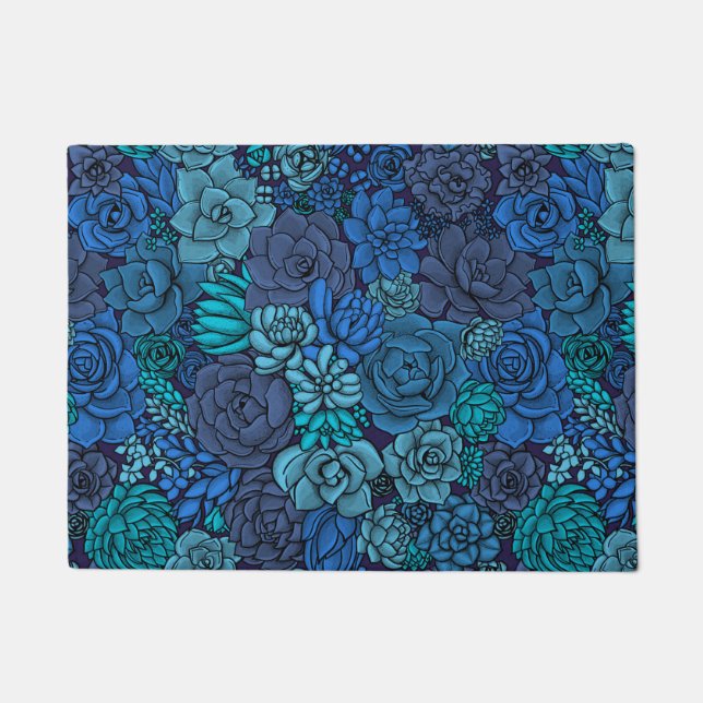 Succulent garden in blue doormat (Front)