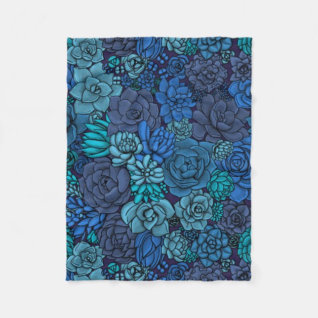 Succulent garden in blue fleece blanket (Front)
