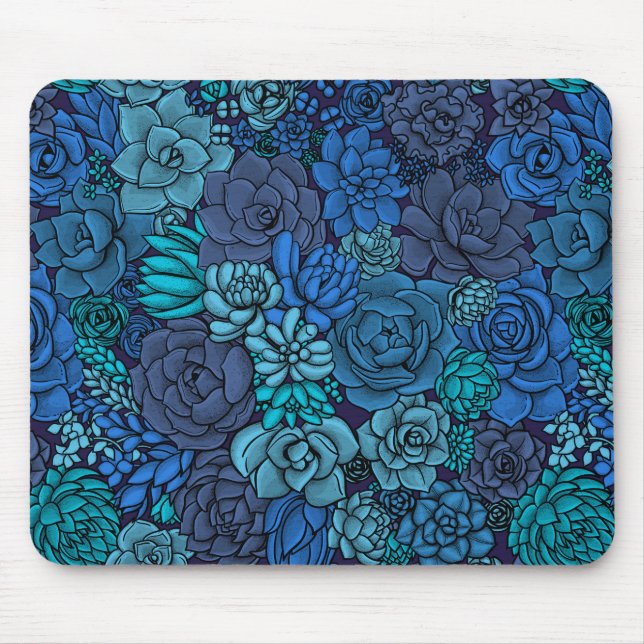 Succulent garden in blue mouse pad (Front)