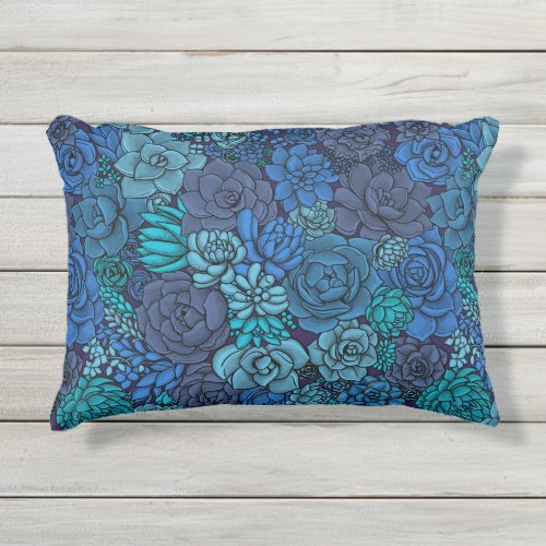 Succulent garden in blue outdoor pillow