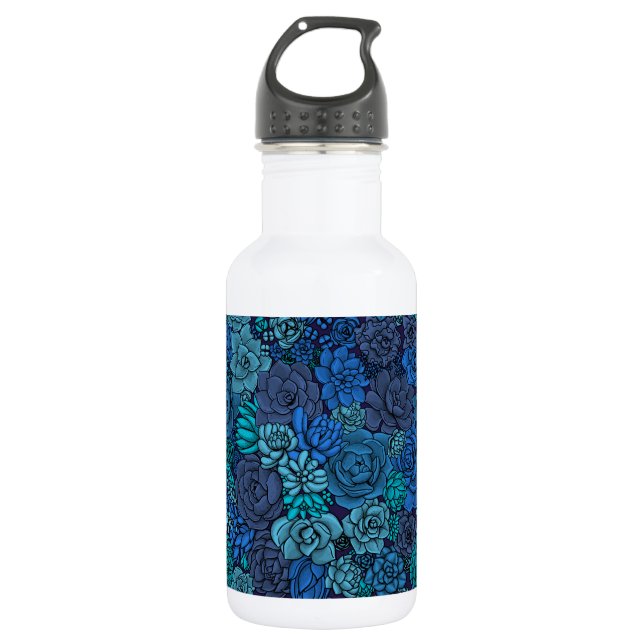 Succulent garden in blue stainless steel water bottle (Front)