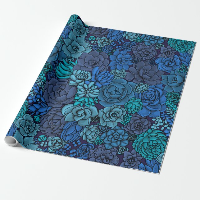 Succulent garden in blue wrapping paper (Unrolled)