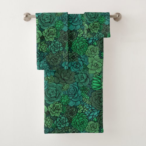 Succulent garden in green bath towel set