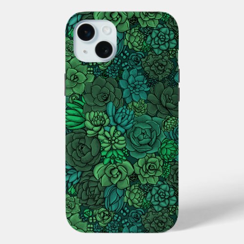 Succulent garden in green iPhone 15 plus case