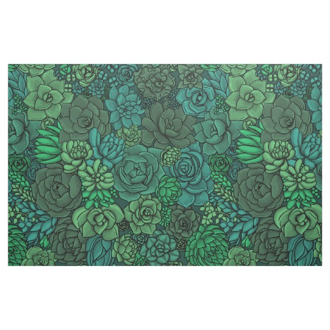 Succulent garden in green fabric (Fat Quarter)