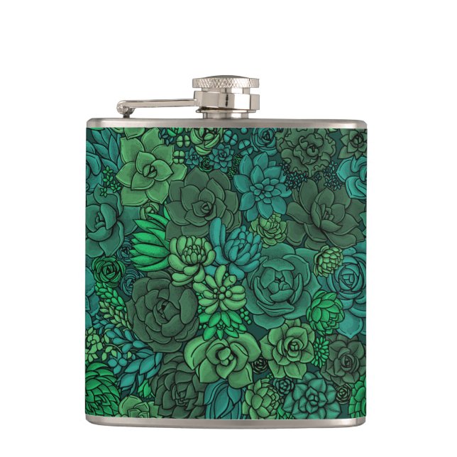 Succulent garden in green flask (Front)