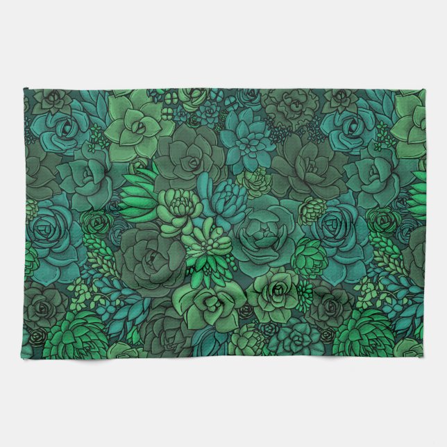 Succulent garden in green kitchen towel (Horizontal)