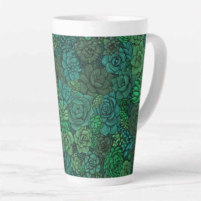 Succulent garden in green latte mug (Right Angle)