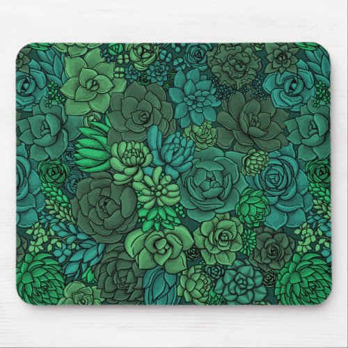 Succulent garden in green mouse pad
