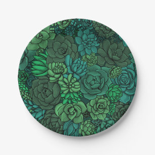 Succulent garden in green paper plates