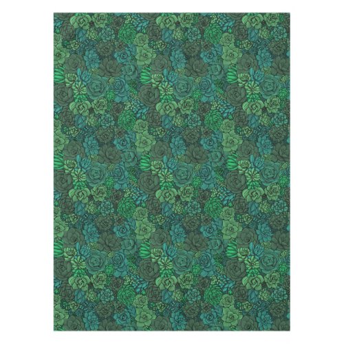 Succulent garden in green tablecloth