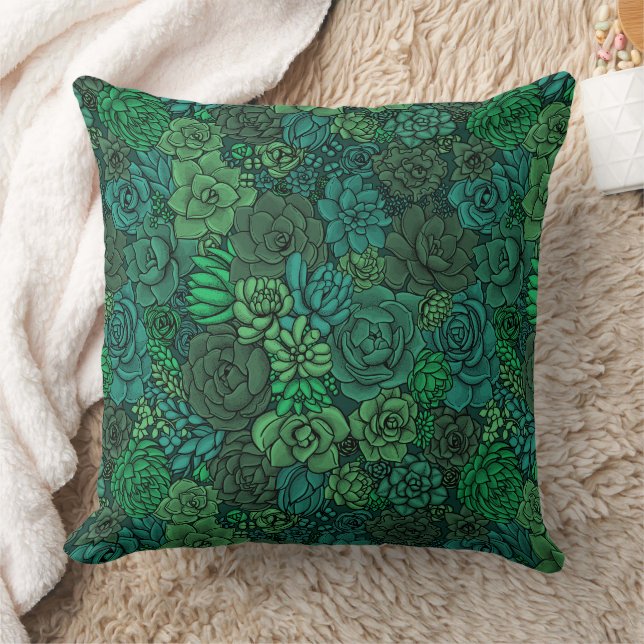 Succulent garden in green throw pillow (Blanket)