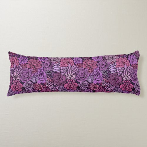 Succulent garden in pink and violet body pillow