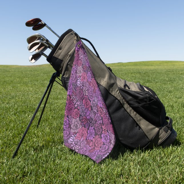 Succulent garden in pink and violet  golf towel (Green)