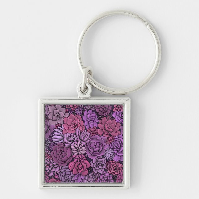 Succulent garden in pink and violet keychain (Front)