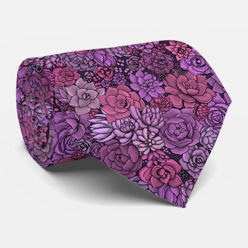 Succulent garden in pink and violet neck tie