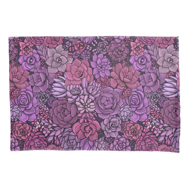 Succulent garden in pink and violet pillow case (Front-Left)