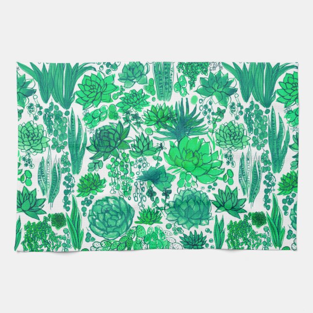 Succulent garden kitchen towel (Horizontal)