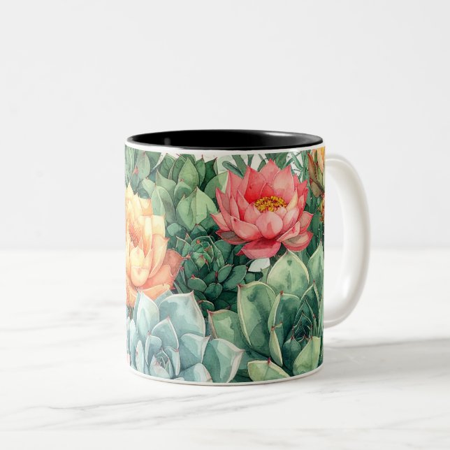 Succulent Garden mug- Cactus Botanical Plant  Two-Tone Coffee Mug (Front Right)