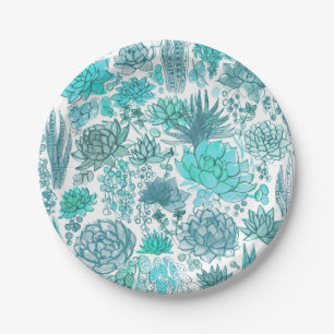 Succulent garden paper plates