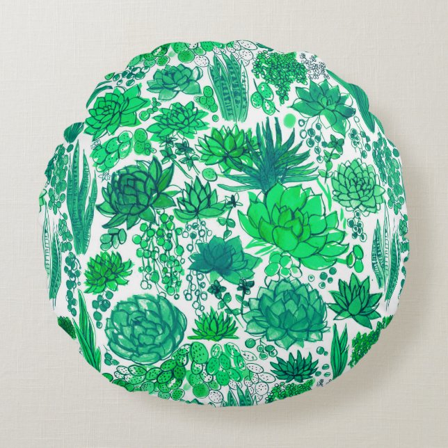 Succulent garden round pillow (Front)