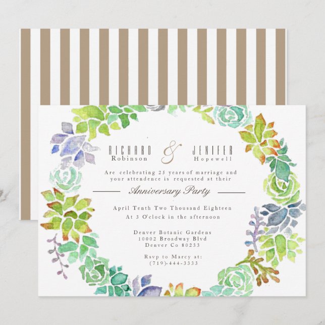 Succulent Garden | Watercolor Anniversary Party Invitation (Front/Back)