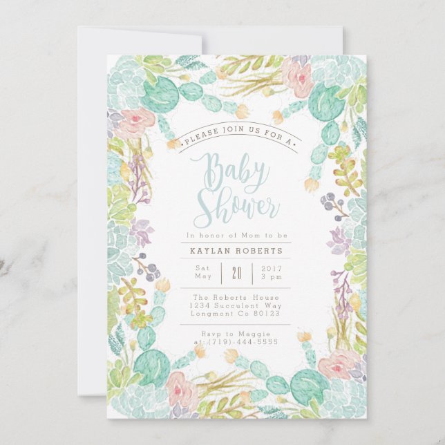 Succulent Garden Watercolor | Baby Shower Invite (Front)