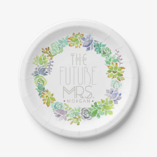 Succulent Garden Watercolor Bridal Shower Paper Plates