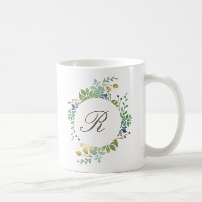 Succulent Garden Watercolor | Initial Coffee Mug (Right)