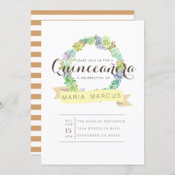 Succulent Garden | Watercolor Quinceanera Invite by RedefinedDesigns at Zazzle