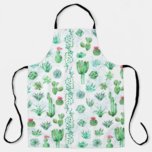 Succulent Garden: Watercolor Seamless Background. Apron (Front)