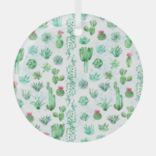 Succulent Garden: Watercolor Seamless Background. Glass Ornament