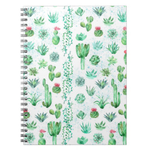 Succulent Garden: Watercolor Seamless Background. Notebook