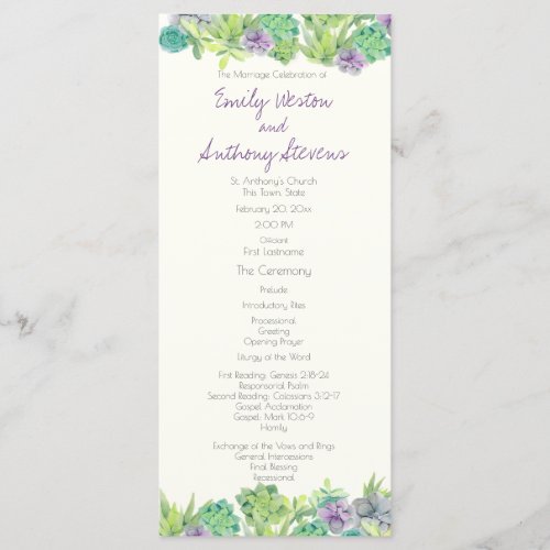 Succulent Garden Wedding Program