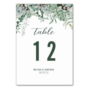 Succulent Garden Wedding Table Number Card by spinsugar at Zazzle