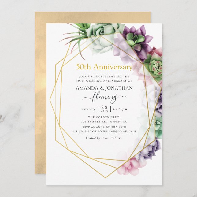 Succulent Geometric 50th Wedding Anniversary Invitation (Front/Back)