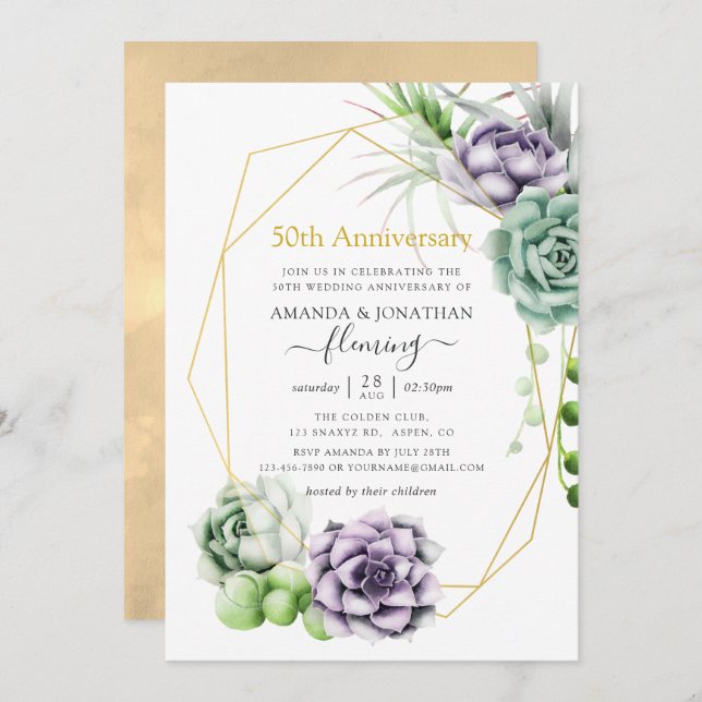 Succulent Geometric 50th Wedding Anniversary Invitation (Front/Back)