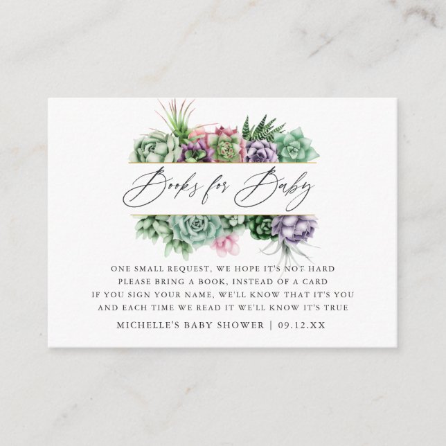 Succulent Geometric Baby Shower Book Request Enclosure Card (Front)