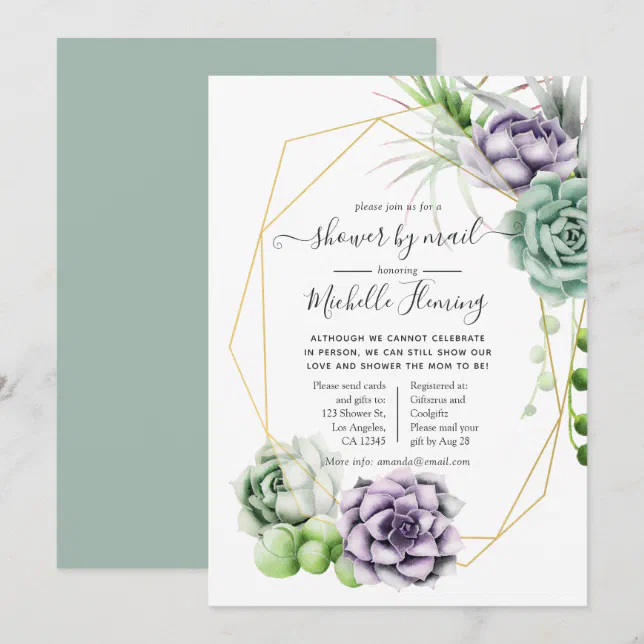 Succulent Geometric Baby Shower by Mail Invitation | Zazzle